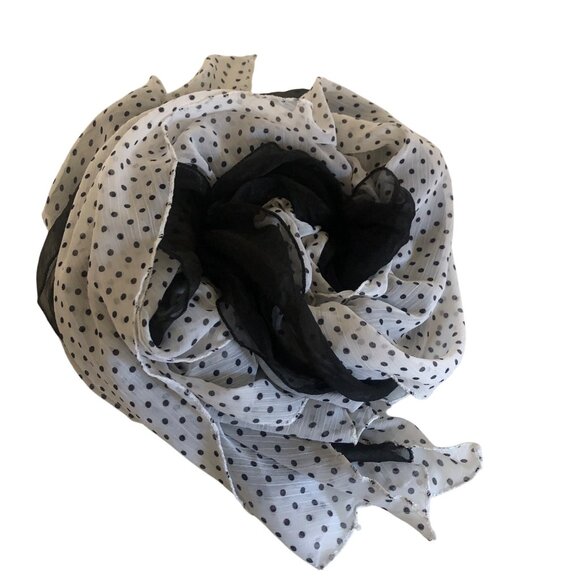 Dual Black White Polka Dot Sheer Lightweight Scarf 12x103 inch Versatile - Picture 5 of 6